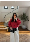 KIRMIZI BÜZGÜLÜ DİK YAKA BUMBER -7746