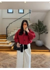 KIRMIZI BÜZGÜLÜ DİK YAKA BUMBER -7746