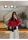 KIRMIZI BÜZGÜLÜ DİK YAKA BUMBER -7746