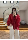 KIRMIZI DANTELLİ GÖMLEK -5108