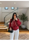 KIRMIZI DANTELLİ İŞLEMELİ TASARIM CEKET-9773