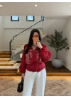 KIRMIZI DANTELLİ İŞLEMELİ TASARIM CEKET-9773