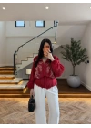KIRMIZI DANTELLİ İŞLEMELİ TASARIM CEKET-9773