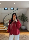 KIRMIZI DANTELLİ İŞLEMELİ TASARIM CEKET-9773