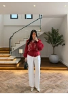 KIRMIZI DANTELLİ İŞLEMELİ TASARIM CEKET-9773