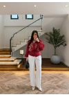 KIRMIZI DANTELLİ İŞLEMELİ TASARIM CEKET-9773