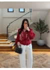 KIRMIZI DANTELLİ İŞLEMELİ TASARIM CEKET-9773