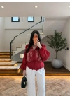 KIRMIZI DANTELLİ İŞLEMELİ TASARIM CEKET-9773