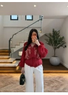 KIRMIZI DANTELLİ İŞLEMELİ TASARIM CEKET-9773