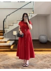 KIRMIZI ÖNÜ DÜĞMELİ KEMERLİ ELBİSE -3976