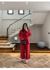 KIRMIZI PİLE DETAY TUNİK TAKIM -9182