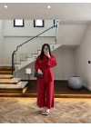 KIRMIZI PİLE DETAY TUNİK TAKIM -9182