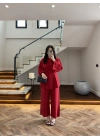 KIRMIZI PİLE DETAY TUNİK TAKIM -9182