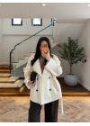 KREM KUŞAKLI APOLETLİ TRENÇ -7753