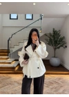 KREM KUŞAKLI APOLETLİ TRENÇ -7753