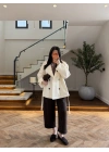 KREM KUŞAKLI APOLETLİ TRENÇ -7753