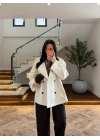 KREM KUŞAKLI APOLETLİ TRENÇ -7753