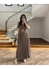 KRUVAZE YAKA KEMERLİ ELBİSE HAKİ - 2332