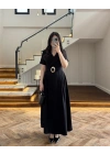 KRUVAZE YAKA KEMERLİ ELBİSE SİYAH - 2332