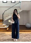 LACİVERT ASİMETRİK BLUZ PANTOLON TAKIM-8784