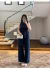 LACİVERT ASİMETRİK BLUZ PANTOLON TAKIM-8784