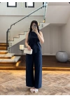 LACİVERT ASİMETRİK BLUZ PANTOLON TAKIM-8784