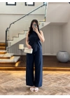 LACİVERT ASİMETRİK BLUZ PANTOLON TAKIM-8784