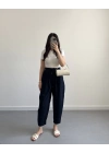 LACİVERT BEL BAĞLAMALI ŞALVAR PANTOLON