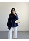 LACİVERT BELİ KUŞAKLI POPLİN GÖMLEK