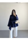 LACİVERT BELİ KUŞAKLI POPLİN GÖMLEK