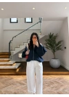 LACİVERT BÜZGÜ DETAY BUMBER CEKET -7778