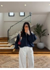LACİVERT BÜZGÜ DETAY BUMBER CEKET -7778