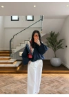 LACİVERT BÜZGÜ DETAY BUMBER CEKET -7778