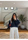 LACİVERT BÜZGÜ DETAY BUMBER CEKET -7778