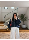 LACİVERT BÜZGÜ DETAY BUMBER CEKET -7778