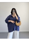 LACİVERT ÇİZGİLİ PREMİUM TENSEL GÖMLEK