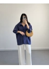 LACİVERT ÇİZGİLİ PREMİUM TENSEL GÖMLEK