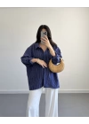 LACİVERT ÇİZGİLİ PREMİUM TENSEL GÖMLEK