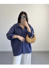 LACİVERT ÇİZGİLİ PREMİUM TENSEL GÖMLEK