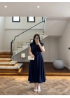 LACİVERT DÜĞMELİ TOKA DETAY ELBİSE -3925