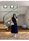 LACİVERT DÜĞMELİ TOKA DETAY ELBİSE -3925
