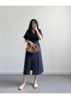 LACİVERT DÜĞMELİ V YAKA ELBİSE