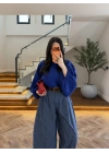 LACİVERT EKOSE KEMERLİ PANTOLON-51478