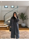 LACİVERT EKOSE KUŞAKLI UZUN TRENÇ -7801