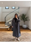 LACİVERT EKOSE KUŞAKLI UZUN TRENÇ -7801