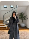 LACİVERT EKOSE KUŞAKLI UZUN TRENÇ -7801