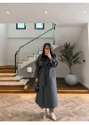 LACİVERT EKOSE KUŞAKLI UZUN TRENÇ -7801