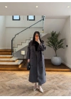 LACİVERT EKOSE KUŞAKLI UZUN TRENÇ -7801