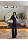 LACİVERT KEMERLİ İSPANYOL PAÇA PANTOLON TAKIM -9214