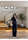 LACİVERT KEMERLİ İSPANYOL PAÇA PANTOLON TAKIM -9214